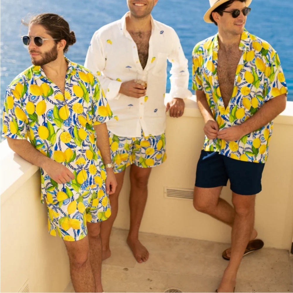 Kenny Flowers The Bossitano Short Sleeve Lemon Print Shirt Size Medium